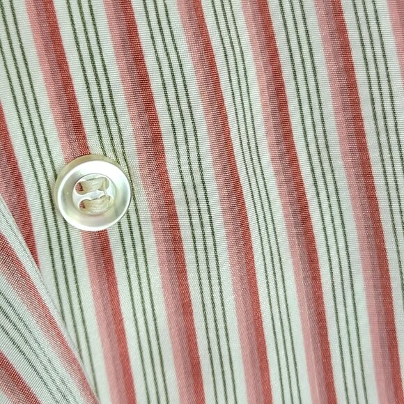 Vintage 70s Stripe Blouse Women 14 Button Shirt Roll Tab Sleeve Top XL Work Fall - Picture 7 of 14